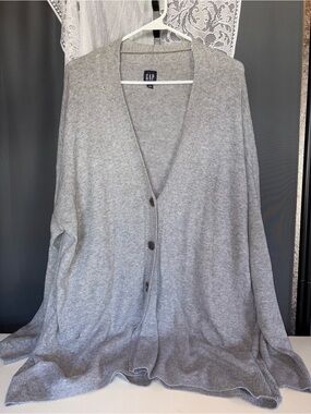 GAP Heather Gray V-Neck Button Front Cardigan Sweater Oversized Cozy Size XXL